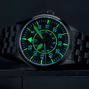 Islander 39mm Black IP Pilot Watch with Ghost Dial #ISL-230