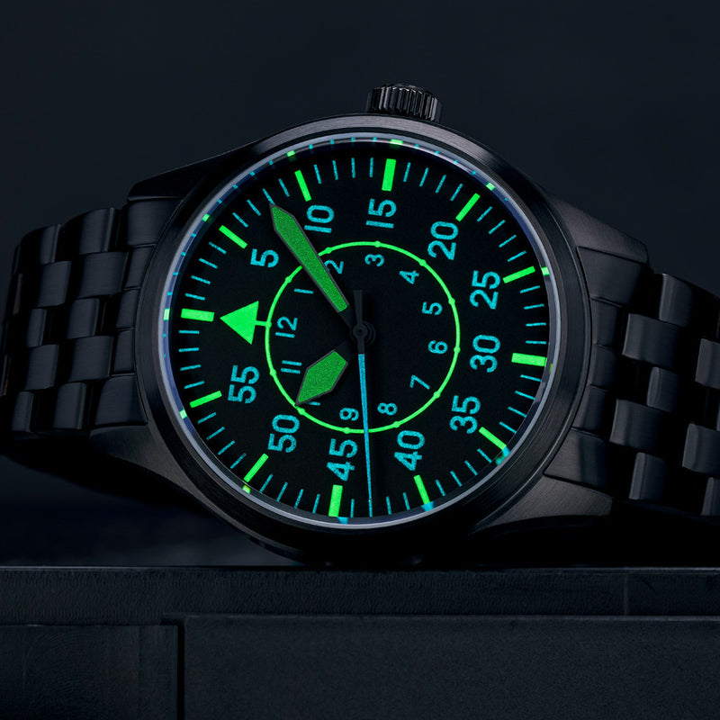 Islander 39mm Black IP Pilot Watch with Ghost Dial #ISL-230