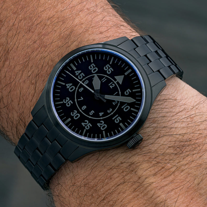 Islander 39mm Black IP Pilot Watch with Ghost Dial #ISL-230
