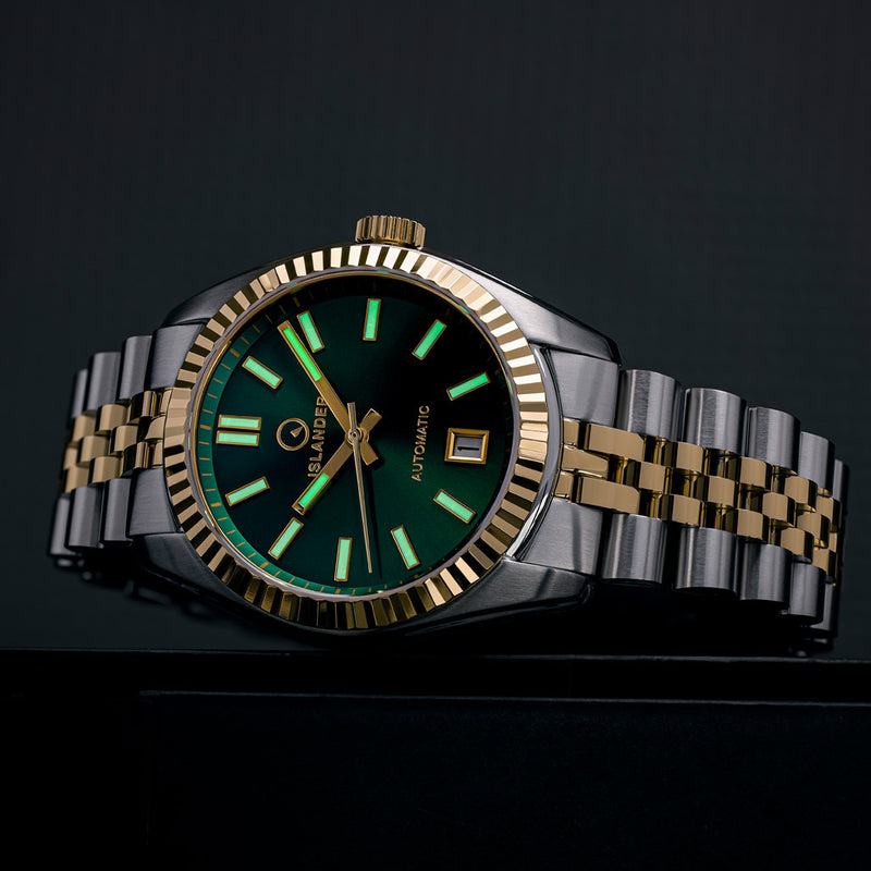 Islander Brookville Hi-Beat Automatic Two-Tone Dress Watch with Radiant Green Dial #ISL-233