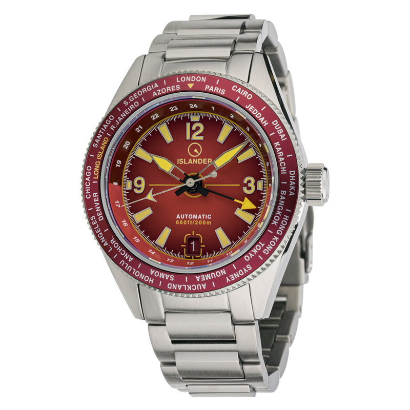 Islander Calabro GMT World Time Watch with Red Dial #ISL-242