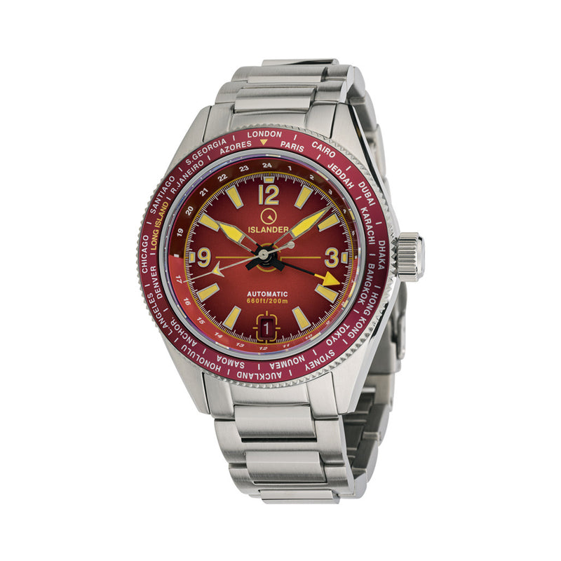 Islander Calabro GMT World Time Watch with Red Dial #ISL-242