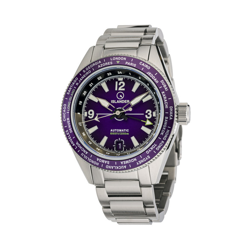 Islander Calabro GMT World Time Watch with Purple Dial #ISL-243