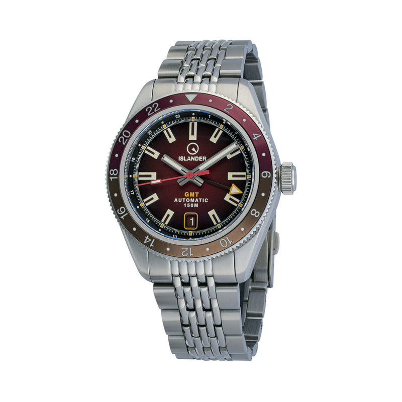 Islander Port Jefferson GMT Skin Diver Automatic Watch with Maroon Dial #ISL-249