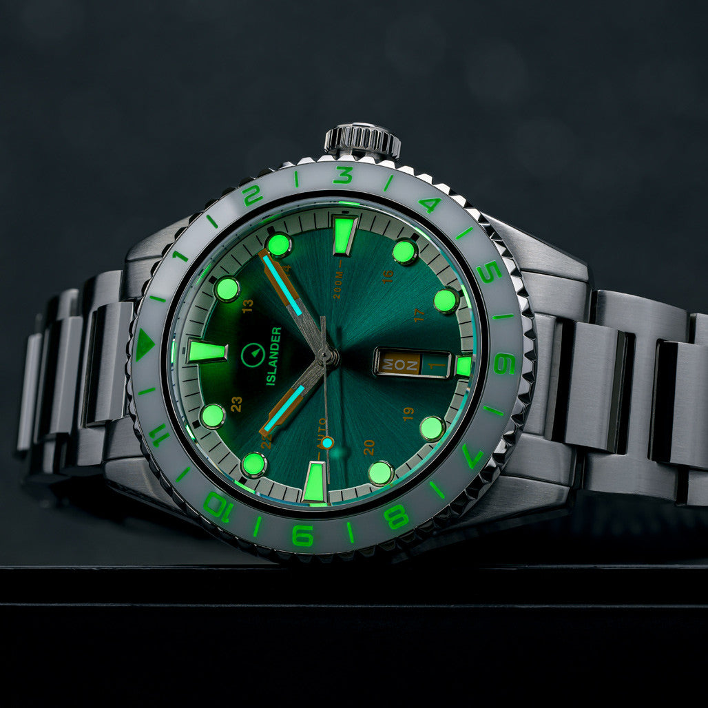 Islander Greenport 39mm Dive Watch with Sunburst Green Dial #ISL