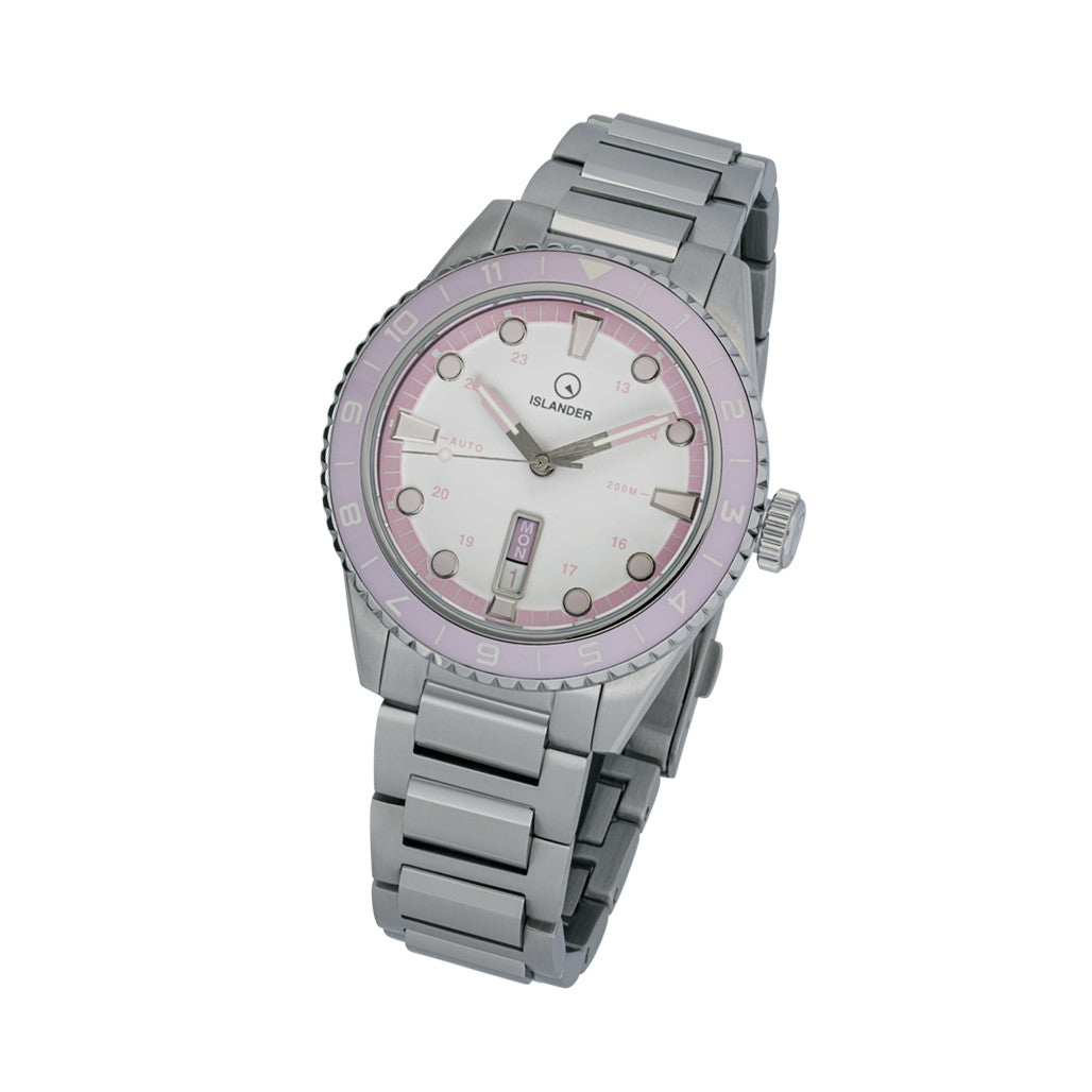 Islander Greenport 39mm Dive Watch with White Dial and Pink