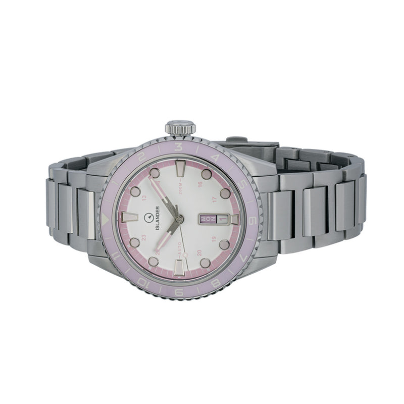 Islander Greenport 39mm Dive Watch with White Dial and Pink Accents #ISL-254
