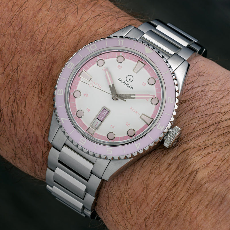 Islander Greenport 39mm Dive Watch with White Dial and Pink Accents #ISL-254
