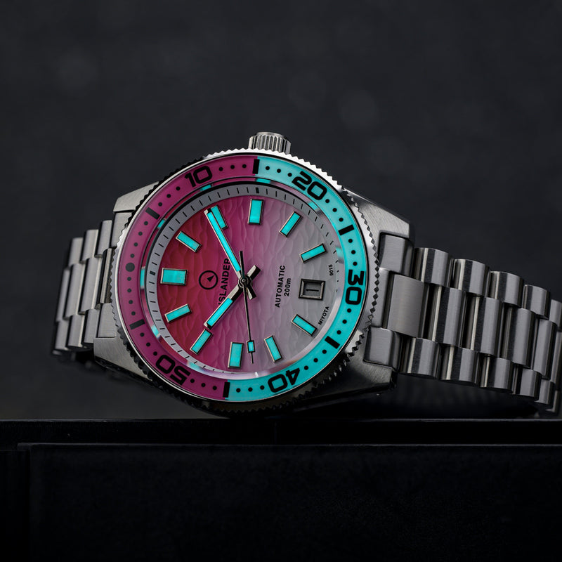 Islander Northport Automatic Dive Watch with Pink and White Ripple Dial #ISL-258