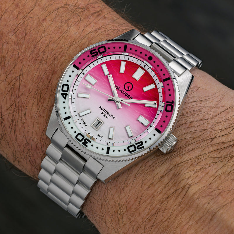 Islander Northport Automatic Dive Watch with Pink and White Ripple Dial #ISL-258