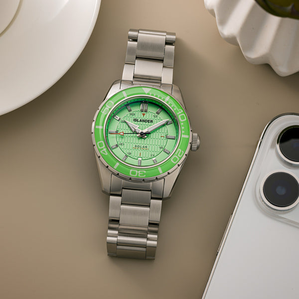Islander Saltaire 38mm Solar Dive Watch with Mint Green Dial #ISL-280