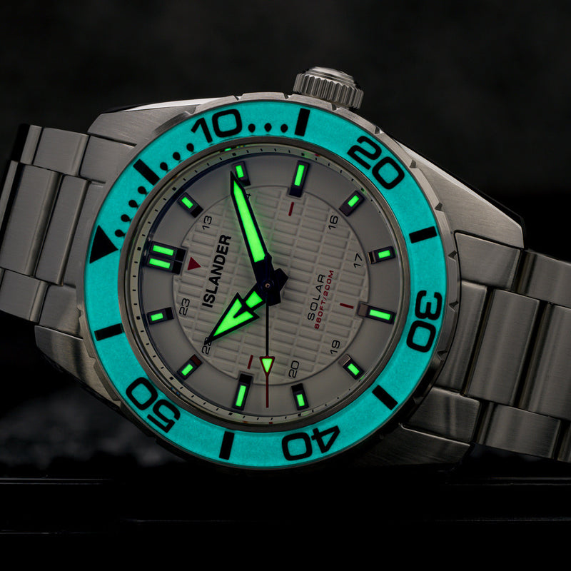 Islander Saltaire 38mm Solar Dive Watch with Pure White Dial #ISL-281