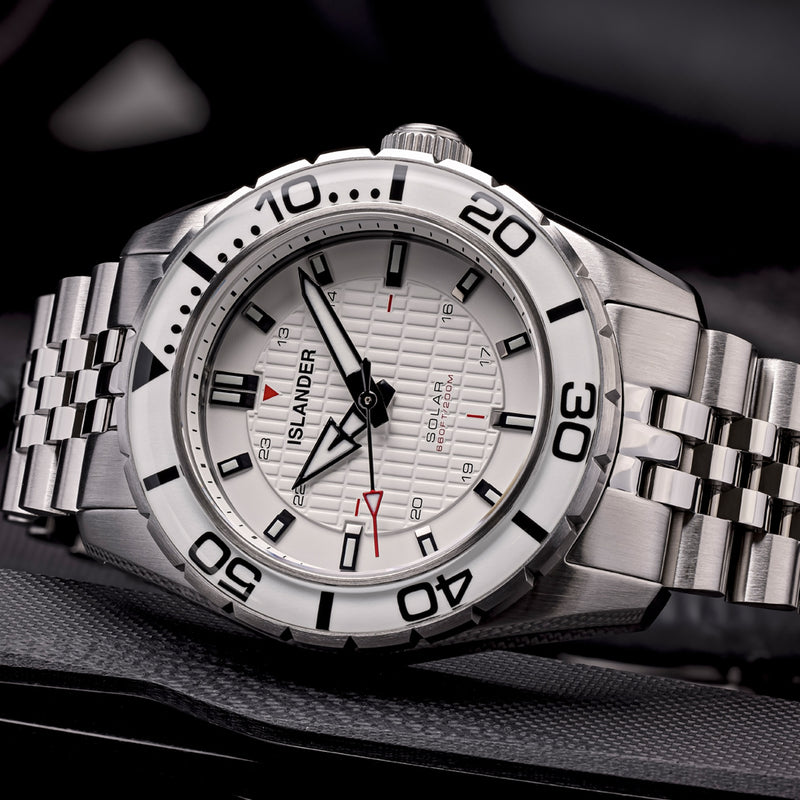 Islander Saltaire 38mm Solar Dive Watch with Pure White Dial #ISL-281