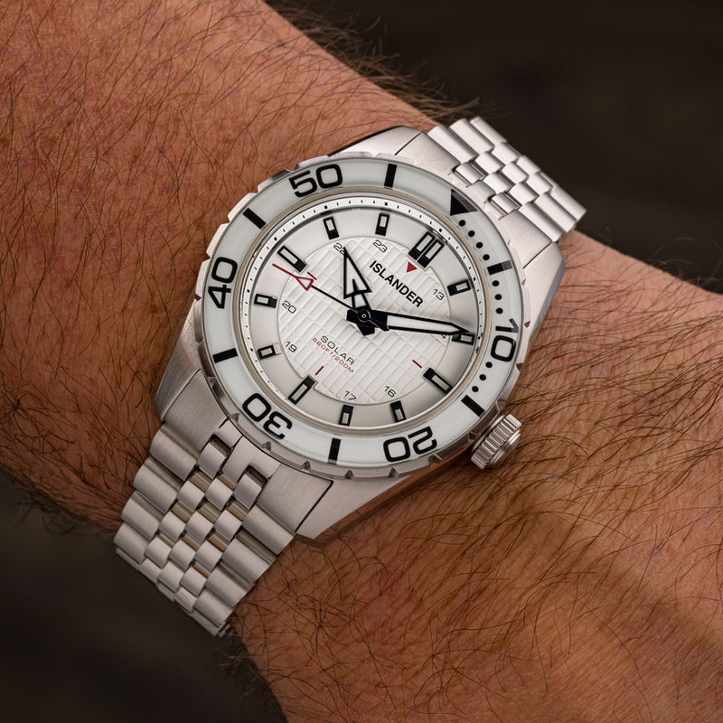 Islander Saltaire 38mm Solar Dive Watch with Pure White Dial #ISL-281
