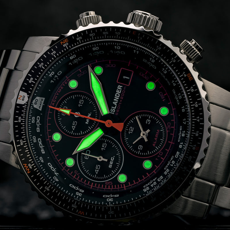 Islander Calverton Flight Chronograph Alarm Watch with Black Dial #ISL-282