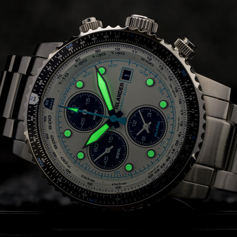 Islander Calverton Flight Chronograph Alarm Watch with White Dial #ISL-284