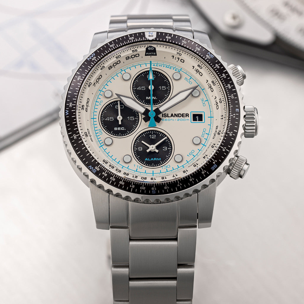 Islander Calverton Flight Chronograph Alarm Watch with White Dial