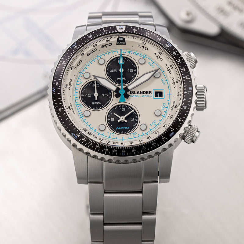 Islander Calverton Flight Chronograph Alarm Watch with White Dial #ISL-284