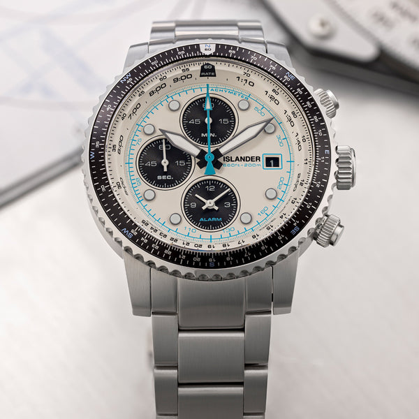 Islander Calverton Flight Chronograph Alarm Watch with White Dial #ISL-284