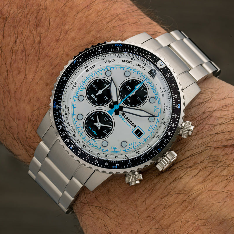 Islander Calverton Flight Chronograph Alarm Watch with White Dial #ISL-284