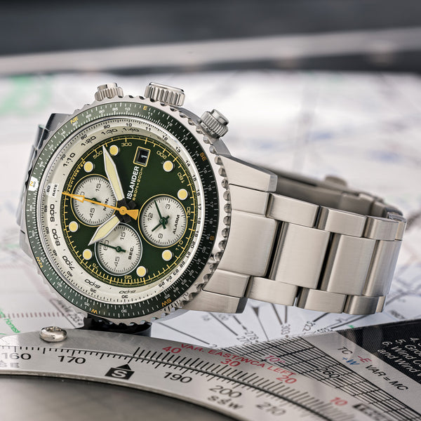 Islander Calverton Flight Chronograph Alarm Watch with Green Dial #ISL-285