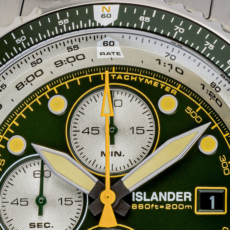 Islander Calverton Flight Chronograph Alarm Watch with Green Dial #ISL-285