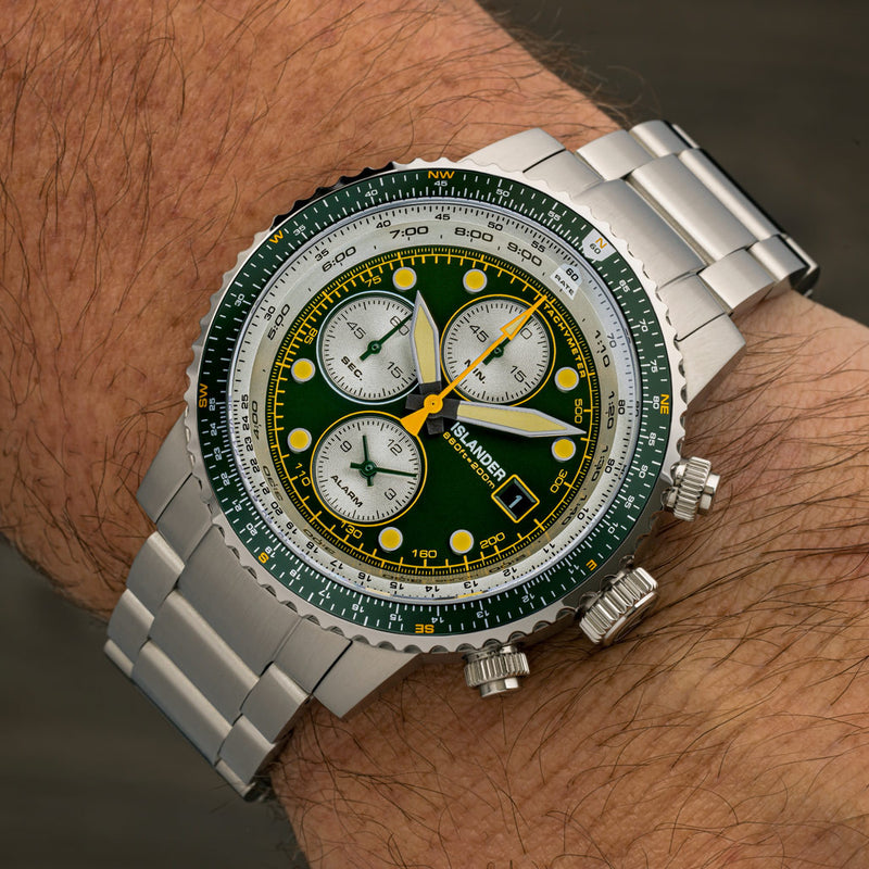Islander Calverton Flight Chronograph Alarm Watch with Green Dial #ISL-285