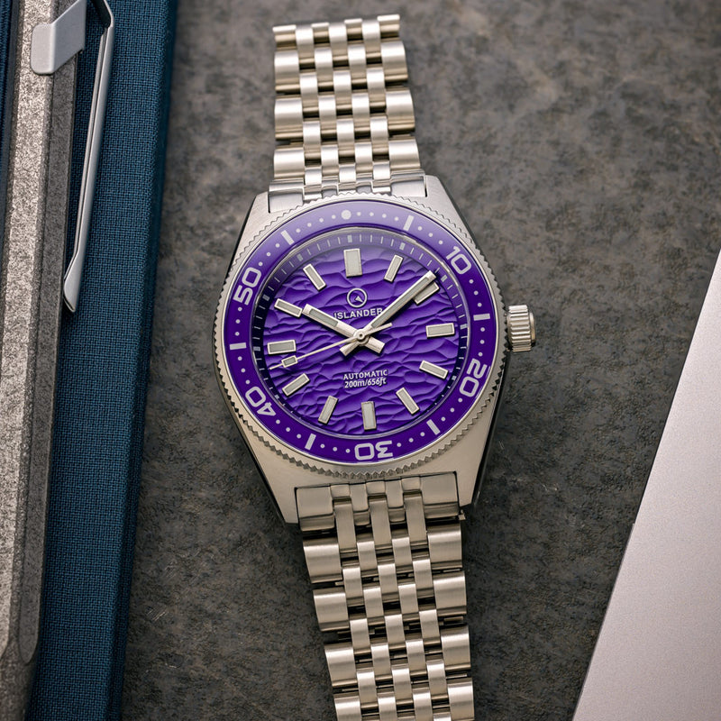 Islander Northport 37mm Automatic Watch with Purple Ripple Dial #ISL-291