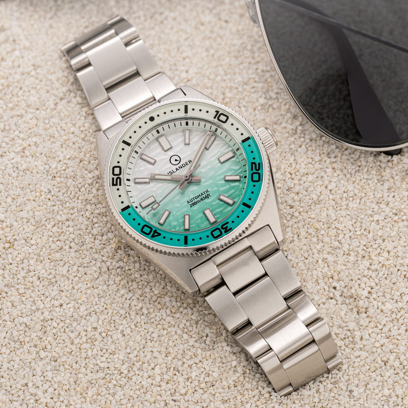 Islander Northport 37mm Automatic Watch with Seafoam Green and White Ripple Dial #ISL-292