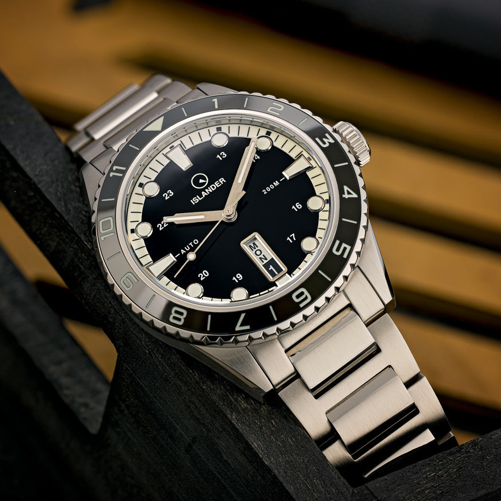 芒 Islander Greenport 39mm Dive Watch with Black and White Dial #ISL