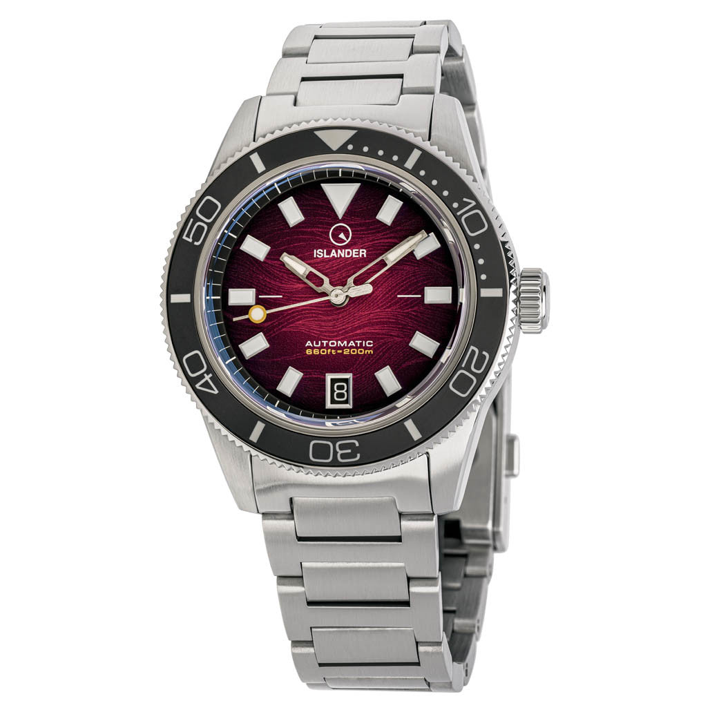 Islander Bayport Automatic Dive Watch with Maroon Wave Dial #ISL