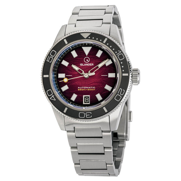 Islander Bayport Automatic Dive Watch with Maroon Wave Dial #ISL