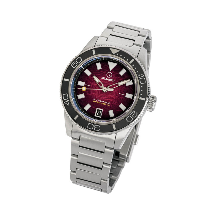 Islander Bayport Automatic Dive Watch with Maroon Wave Dial #ISL-310