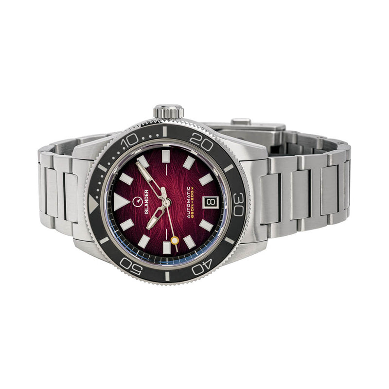 Islander Bayport Automatic Dive Watch with Maroon Wave Dial #ISL-310