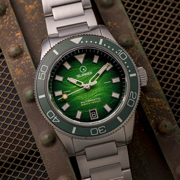 Islander Bayport Automatic Dive Watch with Green Wave Dial #ISL-312