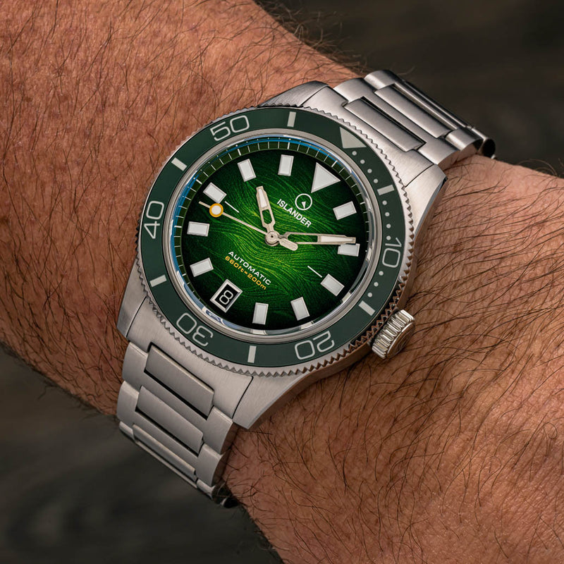 Islander Bayport Automatic Dive Watch with Green Wave Dial #ISL-312