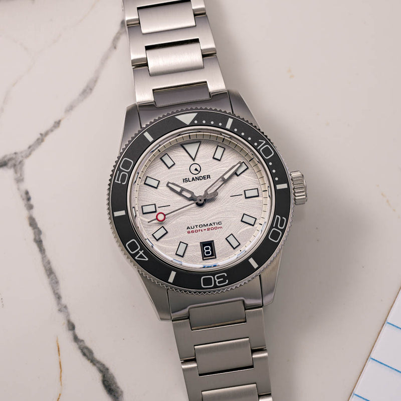 Islander Bayport Automatic Dive Watch with Silver-White Wave Dial #ISL-313