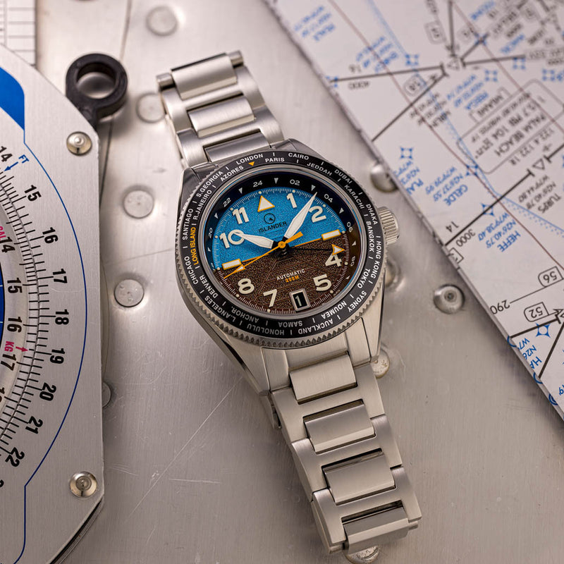 Islander Calabro GMT World Time Automatic Watch with Attitude Indicator Dial #ISL-318