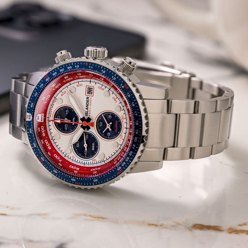 Islander Calverton Flight Chronograph Alarm Watch with White Dial #ISL-324