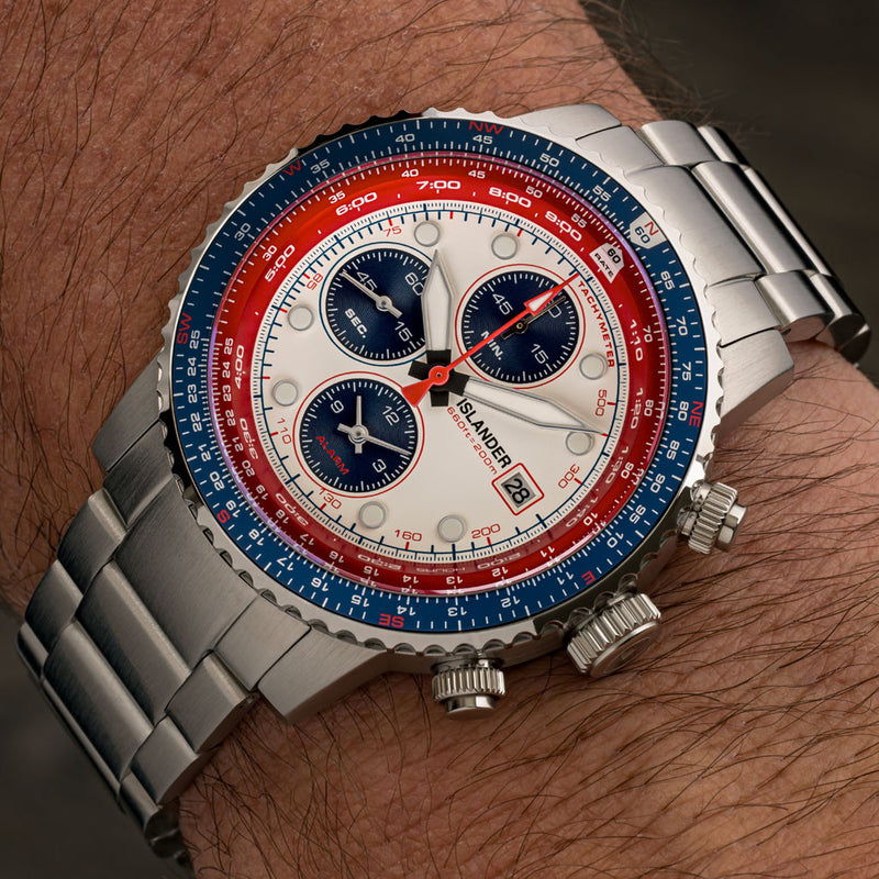 Islander Calverton Flight Chronograph Alarm Watch with White Dial #ISL-324