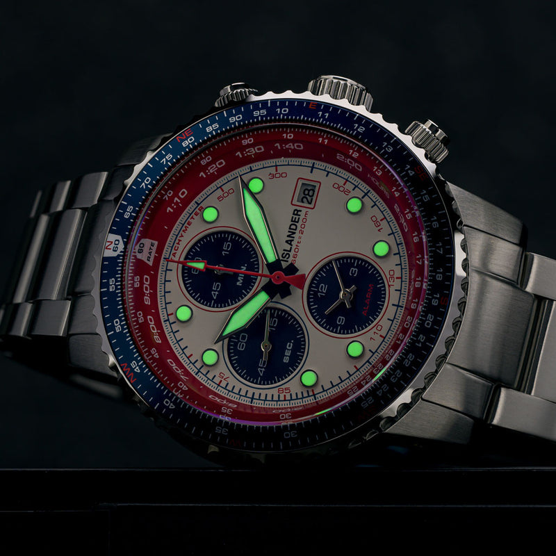 Islander Calverton Flight Chronograph Alarm Watch with White Dial #ISL-324