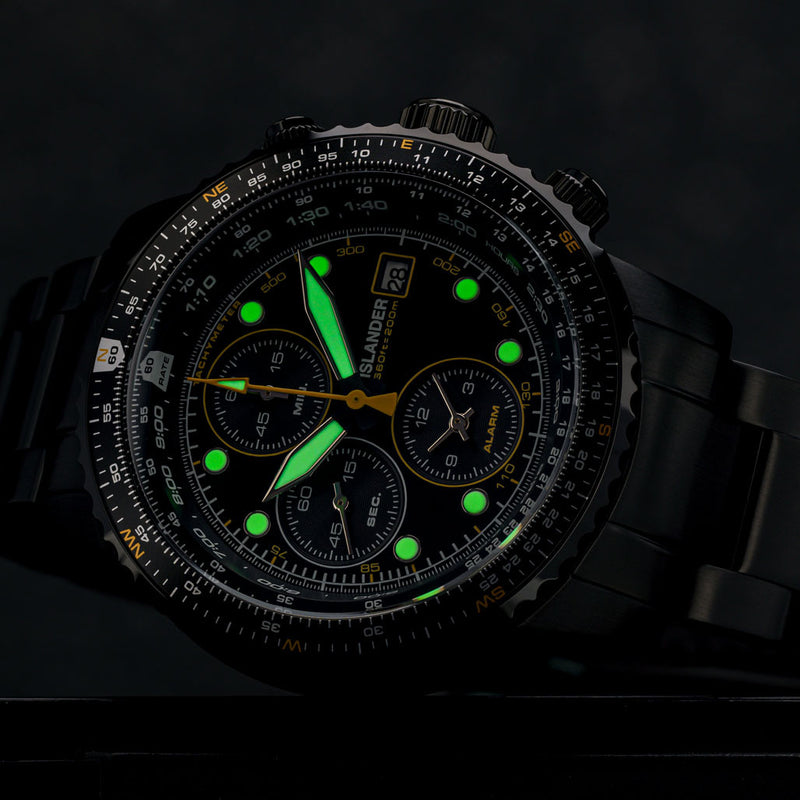 Islander Calverton Flight Chronograph Alarm Watch in IP Black #ISL-326