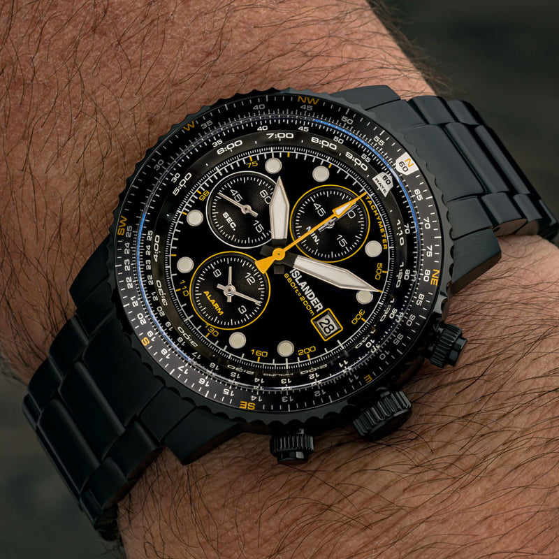 Islander Calverton Flight Chronograph Alarm Watch in IP Black #ISL-326