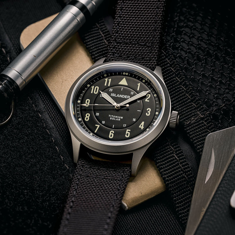 Islander Babylon HV1000 Titanium Solar Field Watch with Black Dial #ISL-333