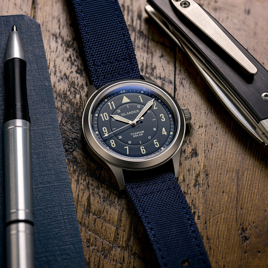 Islander Babylon HV1000 Titanium Solar Field Watch with Blue Dial
