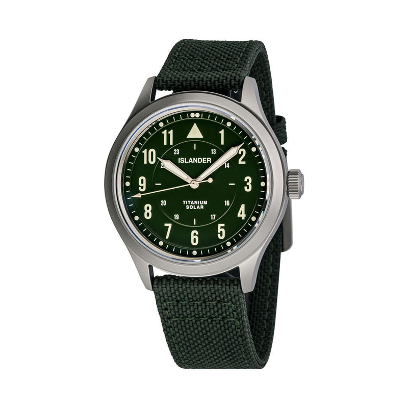 Islander Babylon HV1000 Titanium Solar Field Watch with Olive Dial #ISL-335