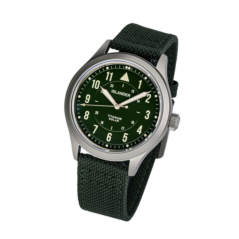 Islander Babylon HV1000 Titanium Solar Field Watch with Olive Dial #ISL-335