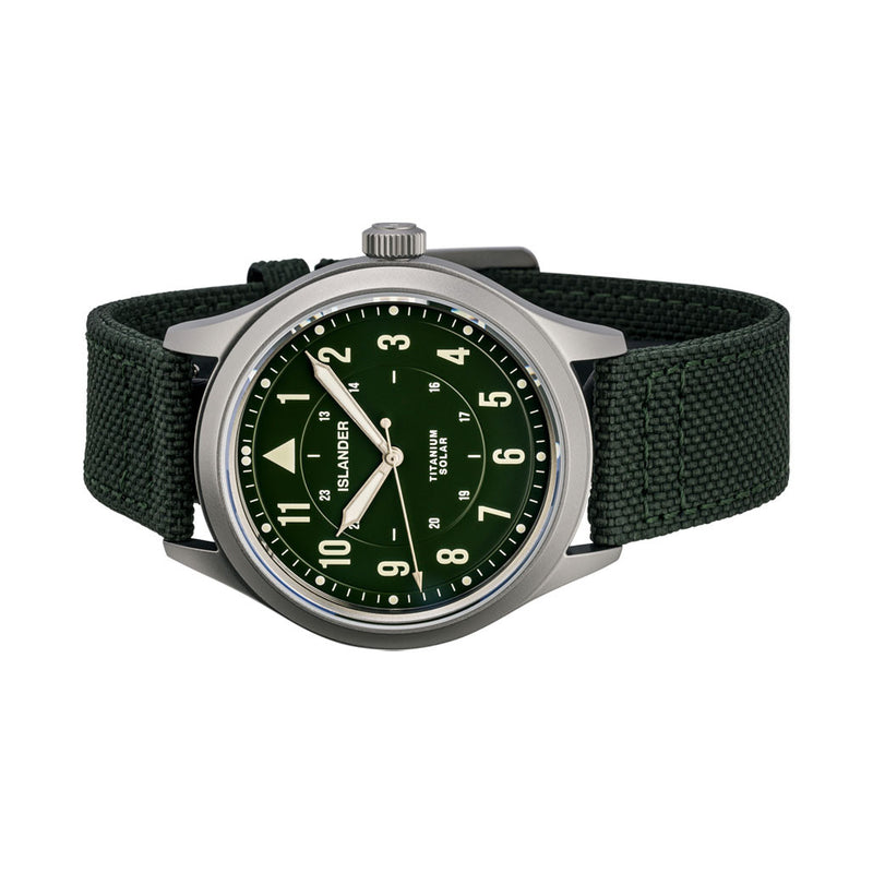 Islander Babylon HV1000 Titanium Solar Field Watch with Olive Dial #ISL-335