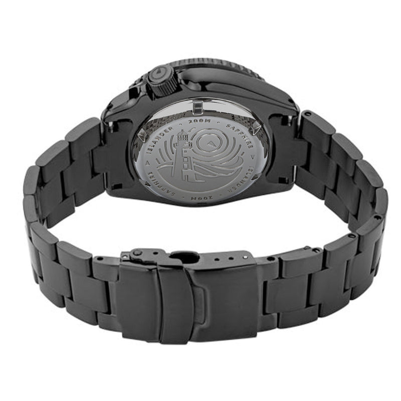 Islander Black Dial Automatic Dive Watch with DLC Case and Bracelet, AR Sapphire Crystal, and Luminous Ceramic Bezel Insert #ISL-34 back