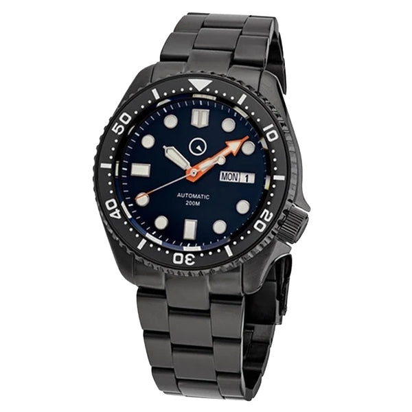 Islander Black Dial Automatic Dive Watch with DLC Case and Bracelet, AR Sapphire Crystal, Luminous Ceramic Bezel Insert #ISL-34